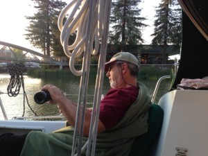 Relaxing in our cockpit at the Turning Basin