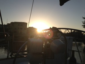 Sunset over the Petaluma pedestrian bridge, taken from the Turning Basin