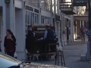 A mobile piano player entertained the historic district each night