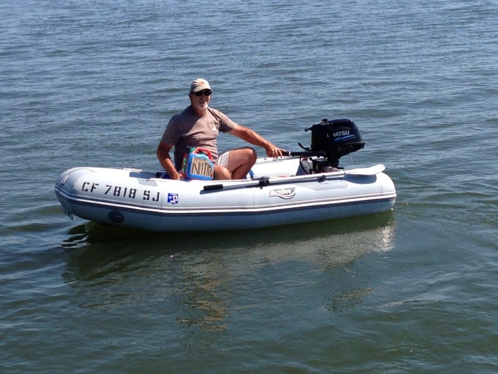 Nitro Powered Dinghy Races: Rick is ready.  Unfortunately, the engine failed shortly after the race began and he was towed back to Cool Change.