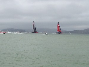 Team Oracle USA and Team Emerites New Zealand, racing by us while we watched from the shore.