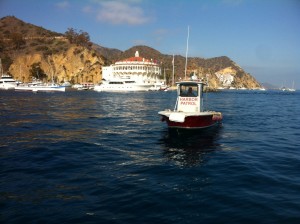 A shore boat to Avalon, with the Casino in the background
