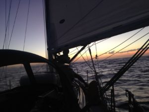 Just after sunset, getting ready for another night at sea