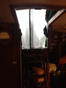 Tucked inside our boat cabin during the rainstorm in San Blas.  We were grateful to be safe in a Marina and enjoyed the break from all the Mexicsn sunshine!