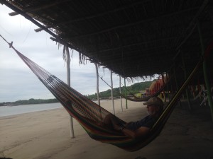 Rick enjoying lying in a hammock on a beach near San Blas.  There are supposed to be irritating no see um bugs in San Blas that leave an itchy bite behind but we didn't find them any more annoying than the occasional mosquito.