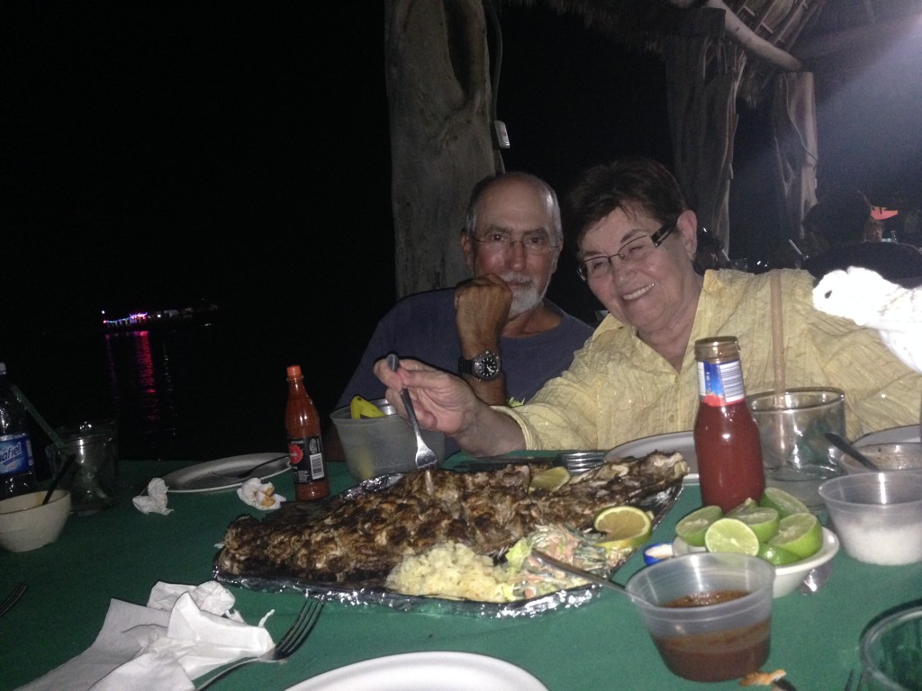 One of our dinners was in another little nearby town on the lagoon where we sat with our feet in the sand eating Mexican delights including this Pescado Zarandeado, a specialty of the Mexican west coast.